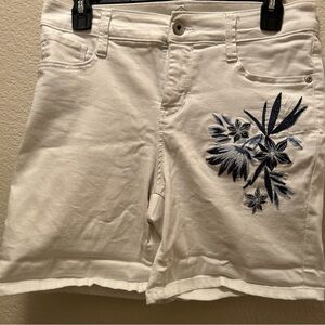 St. John's Bay White Shorts with Blue Floral Embroidery